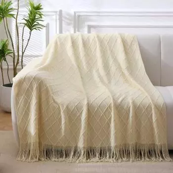 Вязаное одеяло с кисточками, легкое эластичное тканое одеяло на всесезонное одеяло, которое можно стирать в машине, для дивана-кровати, дивана 120x180cm