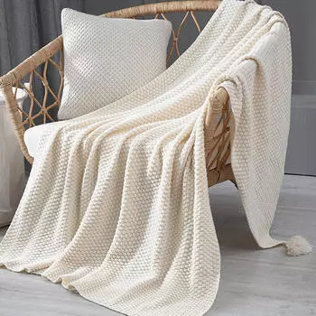 Вязаное одеяло с кисточками, однотонное, клетчатое, для детской кроватки Gray 120x150cm