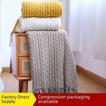 Вязаное одеяло с кисточками в скандинавском стиле - шерстяное покрывало для кровати, сна, кондиционера и дивана. 127*180CM with tassels хаки