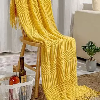 Вязаное одеяло в скандинавском стиле, однотонное одеяло для дивана с кисточками, легкое дорожное роскошное одеяло, пеленка для кровати, домашний декор 130x180 см 130x180cm белый