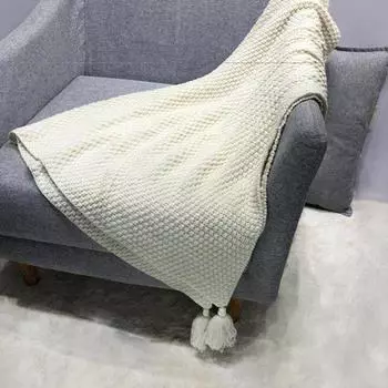 Вязаное одеяло в скандинавском стиле, однотонное одеяло с бахромой, анти-катышковое одеяло с кисточками для домашнего декора, кровати, дивана, путешествий S серый