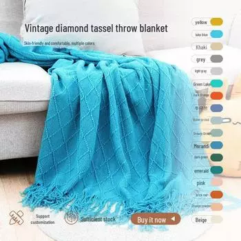 Вязаное одеяло в скандинавском стиле в стиле ретро — мягкое и удобное покрывало с кисточками для весны и лета 60CM x 180CM