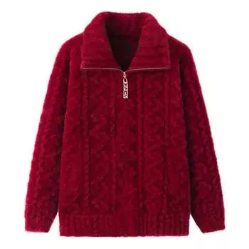 Вязаное пальто из искусственного норкового бархата для матери среднего возраста, большой размер, утолщенный женский свитер, повседневная куртка-кардиган на молнии для бабушки XXXXXL коричневый