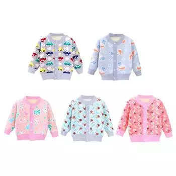 Вязаное пальто на пуговицах для малышей. Кардиган с милым мультяшным узором. Свитер. 90