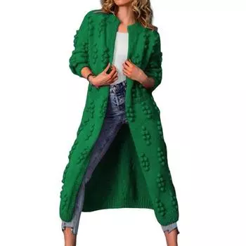 Вязаное пальто с жаккардовым декором, холодостойкий, однотонный, длинный свитер, вязаное пальто, женский трикотаж, повседневная одежда 2XL зелёный