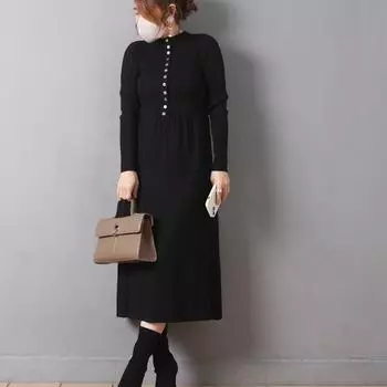 Вязаное платье | Hundred Matches Узкое, элегантное женственное вязаное платье 2025 Весна и Осень One size чёрный