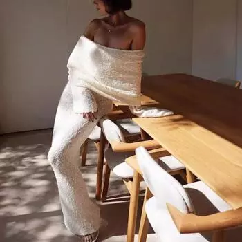 Вязаное платье макси для женщин с длинным рукавом, прозрачное открытое плечо, элегантное длинное платье для вечеринок, пляжа S белый