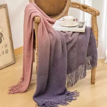 Вязаное покрывало для дивана и кровати, мягкое и уютное вязаное одеяло с кисточкой, легкие декоративные одеяла и покрывала, теплое тканое одеяло для фермерского дома 130*170CM +tassels 620g
