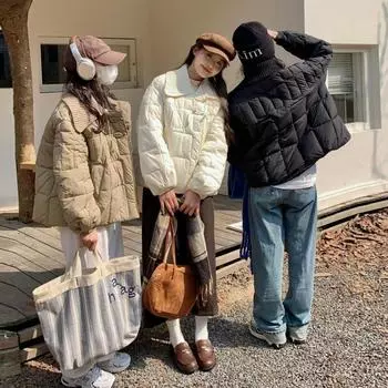 Вязаное пуховое пальто на пуговицах, приталенное короткое повседневное пуховое пальто, теплое пальто M чёрный