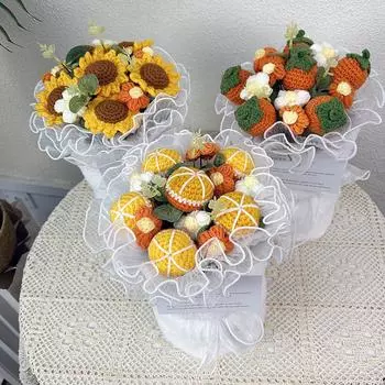Вязаные цветы, пуховый букет, подсолнух, ручная работа, реквизит для фотосъемки, подарок