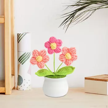 Вязаные цветы в горшках, милые цветы ручной работы для полки на приборной панели автомобиля, офиса Style A