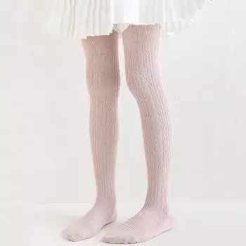 Вязаные детские колготки для девочек, штаны для детей, малышей, девочек, однотонные чулки из хлопка, теплые обтягивающие чулки, весна-осень M розовый