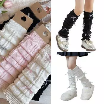 Вязаные гетры для зимы и осени, носки для девочек с косичками, объемные носки с бантами JK, дышащие носки для детей 1