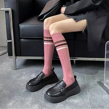 Вязаные хлопковые женские чулки в японском стиле, полосатые школьные гольфы, женские милые длинные носки в стиле каваи для девочек, чулки