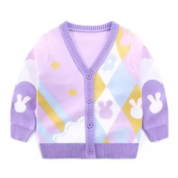 Вязаные кардиганы для девочек, свитера, детская модная одежда на осень на пуговицах с длинными рукавами 90cm фиолетовый