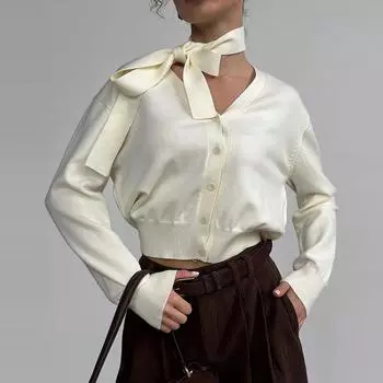 Вязаные кардиганы с V-образным вырезом, женские шикарные однобортные свободные элегантные однотонные свитера для женщин 2025 года, повседневные топы с длинным рукавом для женщин S коричневый