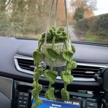Вязаные крючком аксессуары для автомобиля Милые растения в горшках Вязаные крючком аксессуары для подвесных зеркал автомобиля Вязаные вручную аксессуары для зеркал заднего вида Украшение для автомобиля