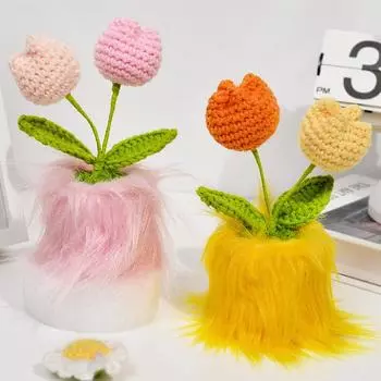 Вязаные крючком цветы из пряжи реквизит для фотосъемки искусственные растения в горшках подарок многоцветный настольный орнамент 2 цвета жёлтый
