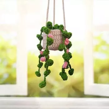 Вязаные крючком горшечные растения подвесные украшения для дома в помещении зеркало заднего вида автомобиля ручная работа вязаные 6
