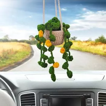 Вязаные крючком горшечные растения подвесные украшения для дома в помещении зеркало заднего вида автомобиля ручная работа вязаные цветочные растения подвесной орнамент кулон 6