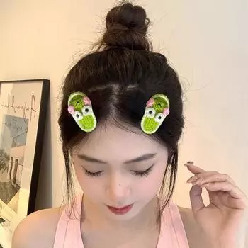 Вязаные крючком маленькие тапочки с животными, заколка для волос, детская заколка, милая заколка BB Side, супер мультяшная A9K8 green-1pcs