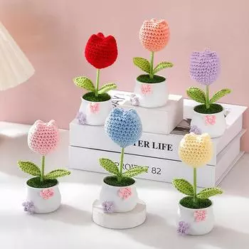 Вязаные крючком подарки Мини вязаные цветы из пряжи Настольное украшение Несколько цветов Ручная работа Сделай сам Пуховый цветок Свадебная вечеринка Домашний декор