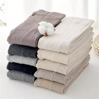 Вязаные льняные колготки в вертикальную полоску для женщин с утолщенным флисом, теплые леггинсы One Size