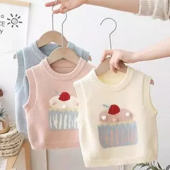Вязаные милые жилеты для маленьких девочек, пуловеры без рукавов, топы для девочек, детские жилеты в корейском стиле, весна-осень, 0-6 лет 80 синий