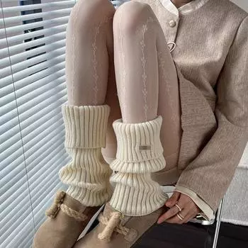 Вязаные многослойные рукава для носков jk Calf Sock Sleeves Slim Leg Sock Sleeves Women s Leg Sleeves бежевый