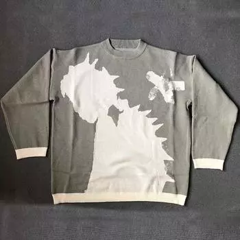 Вязаные мужские и женские свитера в стиле хип-хоп в стиле Харадзюку с модным узором, жаккардовый свободный топ, повседневная уличная одежда, пуловер в стиле ретро M белый