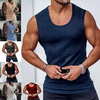 Вязаные мужские жилеты в рубчик, летние повседневные топы без рукавов с круглым вырезом, тонкие эластичные спортивные топы на бретелях, одежда для фитнеса 4XL белый