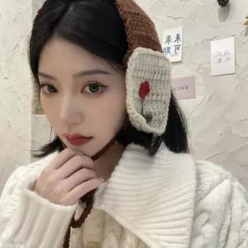 Вязаные наушники ручной работы с цветами от Чжан Цзыфэна в том же стиле, милые наушники для девочек на осень и зиму, теплые женские наушники и кружева average size темно-синий