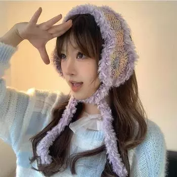 Вязаные наушники с постепенным изменением цвета для женщин, осень и зима, корейские ретро-плюшевые теплые универсальные милые шапочки с ремешками