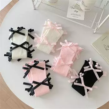 Вязаные носки с бантом, белые чулки JK, милые гетры/нарукавники для зимы и осени розовый/чёрный