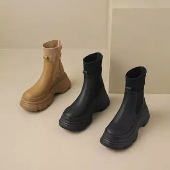 Вязаные носки сапоги женские 2024 новые ретро модные темпераментные короткие сапоги уличные зарубежные модные сапоги сапоги Martin 35 чёрный