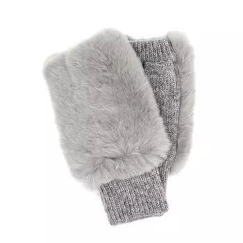 Вязаные перчатки антибактериальные без пальцев [Natural Beauty] женские Рекс/Кролик/Кабель (Грей, Рекс) серый