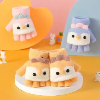 Вязаные перчатки без пальцев для девочек с ушками кролика из мультфильма, детские варежки, теплые детские зимние перчатки с полупальцами, детские аксессуары 4-10 year