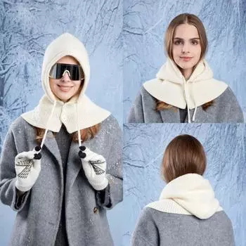 Вязаные перчатки для защиты от холода, все в одном, зимний теплый комплект, простая балаклава, зимняя теплая шапка, зима Style 1