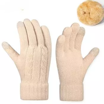 Вязаные перчатки для женщин на зиму Двойной слой плюс бархат Утолщенные Защита от холода Жаккардовые Для верховой езды на открытом воздухе Теплые Перчатки с сенсорным экраном