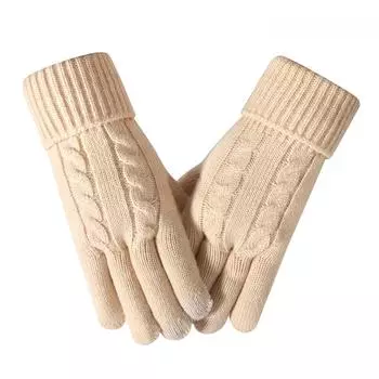 Вязаные перчатки для женщин на зиму, плюс бархатные утолщенные двухслойные теплые перчатки для езды на открытом воздухе, ветрозащитные перчатки с сенсорным экраном