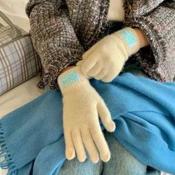 Вязаные перчатки конфетного цвета, однотонные женские варежки, милые зимние бархатные перчатки для мужчин бежевый