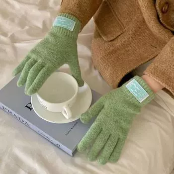 Вязаные перчатки с буквами конфетного цвета, женские варежки, милые зимние бархатные перчатки для отдыха на природе серый