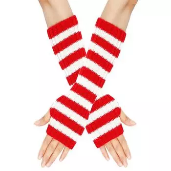 Вязаные перчатки в полоску Harajuku, перчатки с полупальцами, простые зимние перчатки для женщин/девочек чёрный/белый