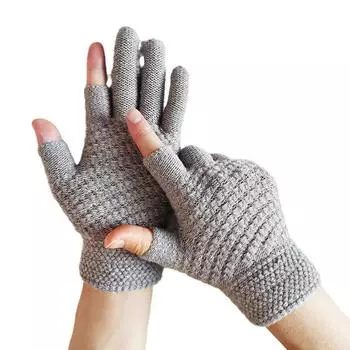 Вязаные плюшевые перчатки Commander, осенние и зимние, утолщенные, теплые и холодостойкие, для студентов, с открытыми пальцами, с полупальцами, стиль унисекс average code