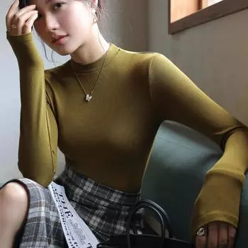 Вязаные пуловеры с полуводолазкой, женские нижние рубашки, элегантные корейские топы с длинными рукавами, трикотаж S белый