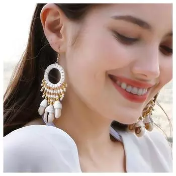 Вязаные серьги ручной работы для женщин, модные праздничные серьги в богемном стиле, женские серьги-ракушки, ювелирные изделия