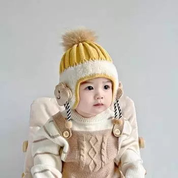 Вязаные шапки для младенцев и малышей, зимние милые облака, для мальчиков и девочек, теплые шапки с помпонами и ушками, детские шерстяные шапки Suitable for 6 months to 4 years old (45-52cm) синий