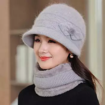 Вязаные шапки для пожилых людей среднего возраста Шапки из кроличьей шерсти Шапки-тазики