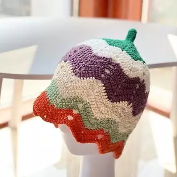 Вязаные шапки ручной работы крючком для женщин, летние разноцветные полосатые шапки Skullies, шапки Famela Hollow, вязаные шапки для улицы, чепчики 56-58CM оранжевый