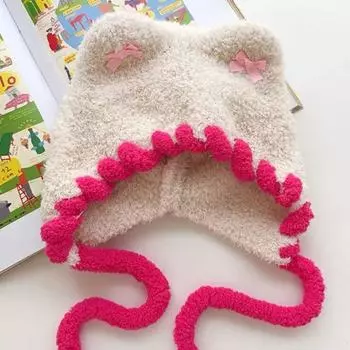 Вязаные шапки с медвежьими ушками, шерстяная шапка с наушниками, модная шапка с бантом, пуловер, кепка, аксессуары для одежды серый/розовый